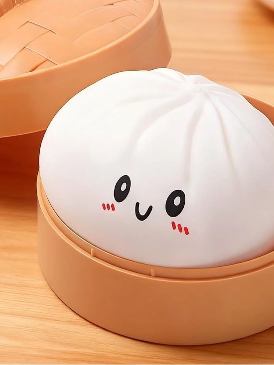 Other - Kawaii White Steamed Bun Plush in Tan Round Box